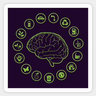 human brain surrounded of ecology icons, think green Sticker